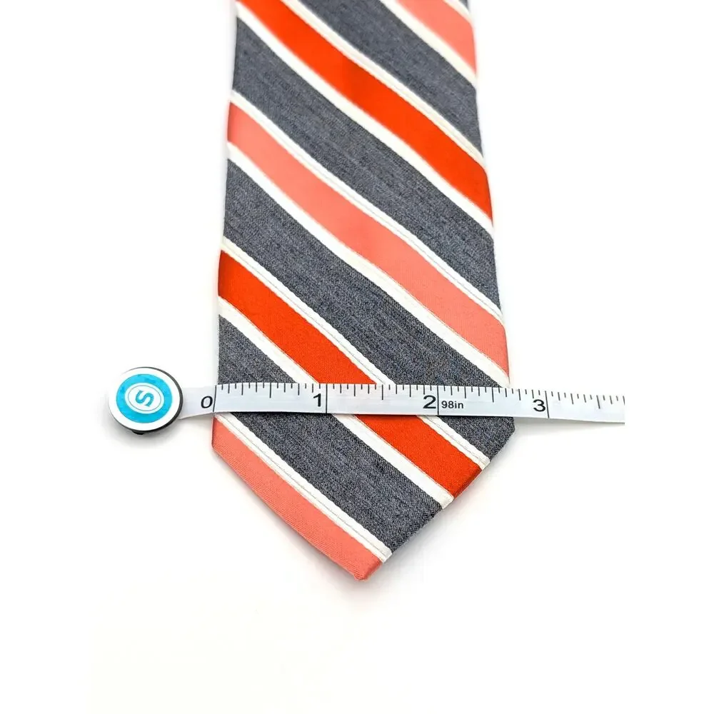 George Repp Stripe Tie Diagonal Slim Profile Preppy Ivy League Gray Orange White